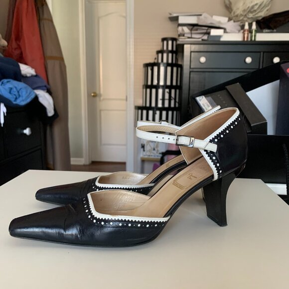 Christian Dior Navy and White Spectator Ankle Strap Heels - Picture 3 of 10